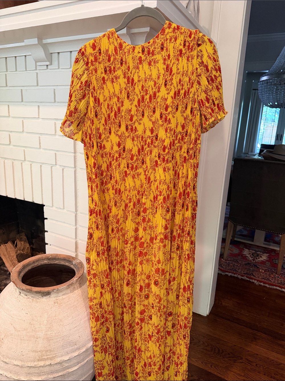 Zara Yellow Maxi Dress with Red Floral Print